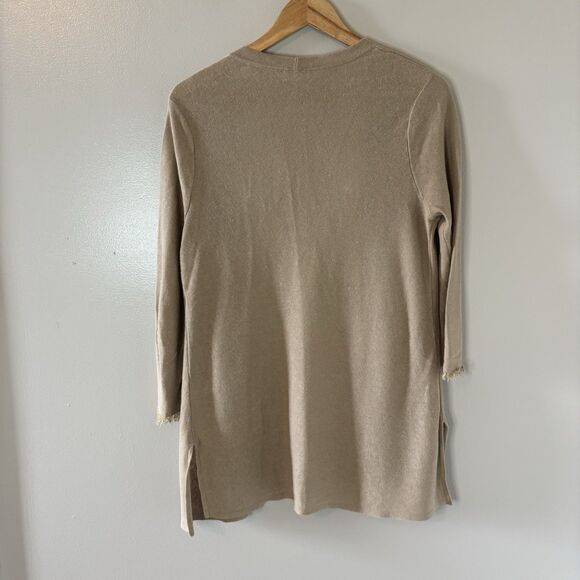 J. Jill Linen Blend Open Front Cardigan Beige Fringe Sz Small - Picture 7 of 8
